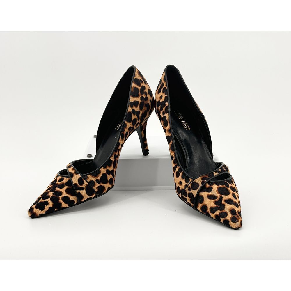 Nine West Women's Kimery Pump Sz 7.5M Pointed D'Orsay Heel Leopard Calf Hair NEW